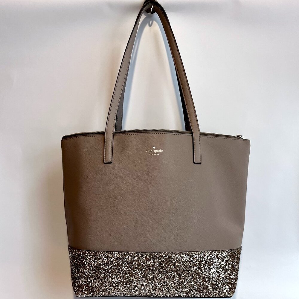 Kate Spade Greta Court Penny Glitter Tote in Cityscape Gray